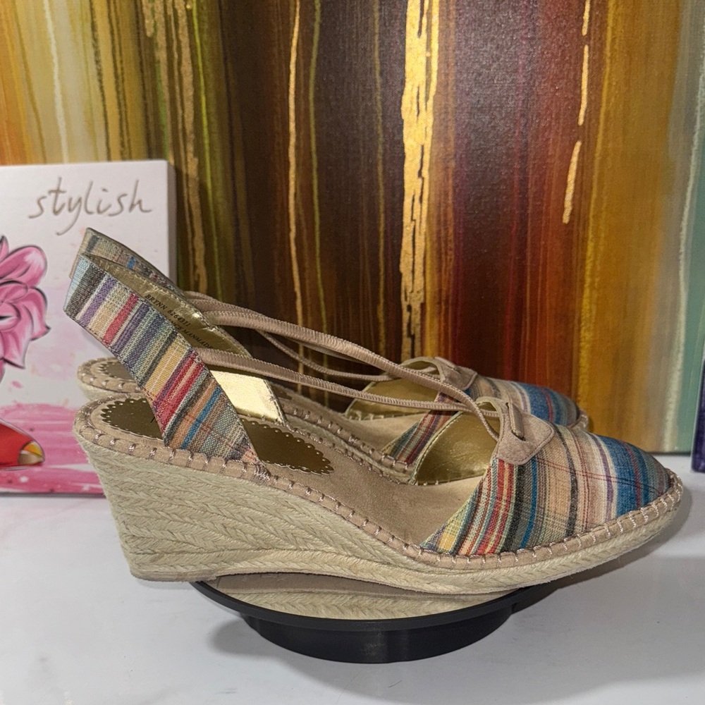 Liz Claiborne Brynn Multicolor Plaid Espadrille Wedges - Size 10M - Picture 5 of 12